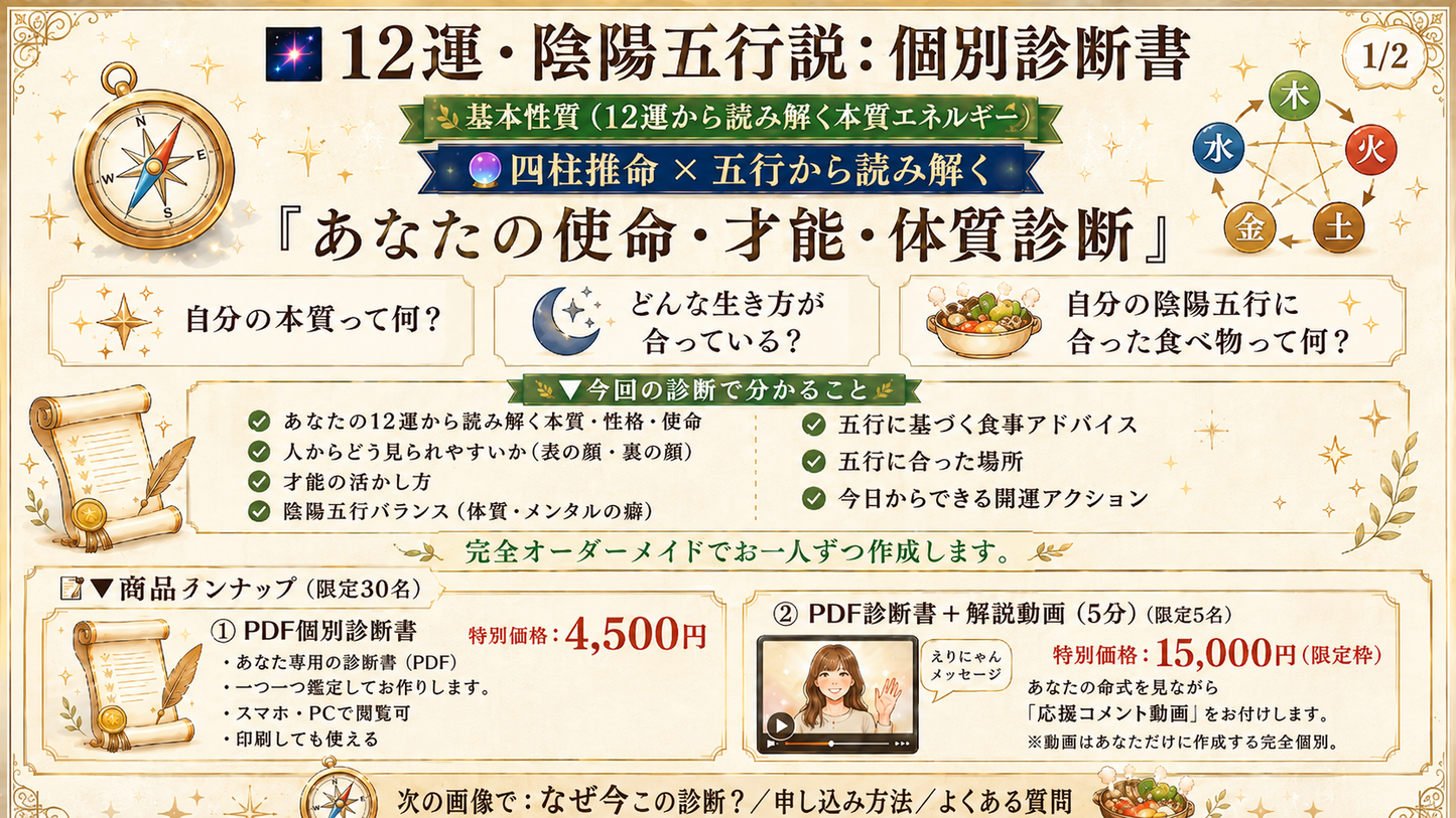 《12運・陰陽五行説：個別診断書》基本性質（12運から読み解く本質エネルギー）